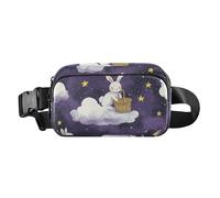 Borsa a tracolla alla moda con nuvole viola, conigli, luna, per donne, uomini, adolescenti, impermeabile, con cinghia regolabile, per allenamento, corsa, escursionismo