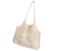 Borsa a tracolla alla moda con scava fuori Crochet Knit Design borse da spiaggia grande borsa per le donne di moda borsa a maglia traspirante, Beige, One Size