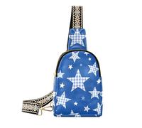 Borsa a tracolla alla moda del fumetto blu a scacchi scozzese stelle borsa a tracolla moda fanny pack borsa per il viaggio, Stelle scozzesi a scacchi blu del fumetto