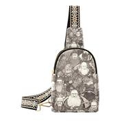 Borsa a tracolla alla moda in bianco e nero del fumetto nano guerriero carino piccolo sacchetto a tracolla per il viaggio, Bianco e nero cartone animato nano guerriero, 1 size