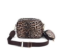 Borsa a tracolla alla moda in pelle PU con stampa leopardata versatile borsa a tracolla grande capacità borsa per fotocamera per il tempo libero borsa per pendolari con frizione abbinata, cachi