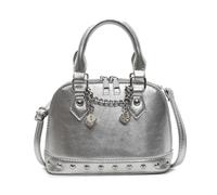 Borsa a tracolla alla moda in PU con design a rivetto e finitura lucida, Argento, Taglia unica