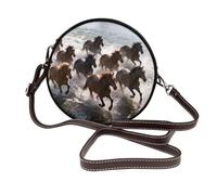 Borsa a tracolla alla moda rotonda per borse a tracolla casual compatte da viaggio, Scena dinamica del fiume della mandria di cavalli, Taglia unica