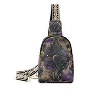 Borsa a tracolla alla moda viola e oro Mystic Astrology borsa a tracolla carino marsupio per viaggi, Astrologia mistica viola e oro, 1 size