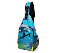 Borsa A Tracolla All'Aperto Zaino Monospalla Per Scuola, Lavoro, Campeggio Dolphin Shark And Fish Under Blue Sea Printed Poliestere Zaino Da Giorno