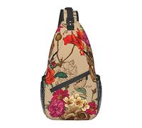 Borsa a Tracolla Antifurto, per Fiori di Rose Day Of The Dead Teschi di Zucchero, Zaino a Tracolla a Spalla Borsa a Petto Impermeabile Zainetto Casual Leggero per Sport da Viaggio