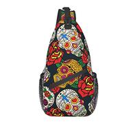 Borsa a Tracolla Antifurto, per Fiori di Rose Day Of The Dead Teschi di Zucchero, Zaino a Tracolla a Spalla Borsa a Petto Impermeabile Zainetto Casual Leggero per Sport da Viaggio