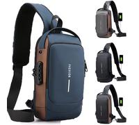 Borsa a tracolla antifurto uomo con USB, petto viaggio scuola in tessuto Oxford