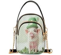 Borsa a tracolla artistica per telefono portafoglio a catena borsa trapuntata con cerniera bombetta tote da donna borsa verde rosa carino vivido maiale 15 x 8 x 21 cm