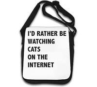 Borsa a tracolla bianca con scritta "I would Rather Be Watching Cats On The Internet