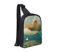 Borsa a tracolla Big Fish Prints, borsa a tracolla per uomo, donna e bambino, leggera, per corridori, escursionismo, ciclismo, viaggi, nera, taglia unica