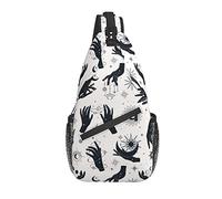 Borsa a tracolla Black and White Tarot Magic Mystic Moon Hand Hiking Daypack Crossbody Shoulder Backpack Travel Chest Pack for Men Women