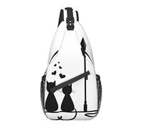 Borsa a tracolla Black Love Cat Hand Drawn Hiking Daypack Crossbody Shoulder Backpack Travel Chest Pack for Men Women