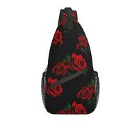 Borsa a tracolla Blossom Red Rose Black Hiking Daypack Crossbody Shoulder Backpack Travel Chest Pack for Men Women