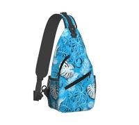 Borsa a tracolla blu cielo con stampa di foglie tropicali per uomo e donna, borsa a tracolla zaino da viaggio per escursioni