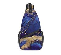 Borsa a tracolla Blu Navy Abstract Marble Gold Line Escursionismo Daypack Crossbody Shoulder Backpack Travel Chest Pack for Men Women
