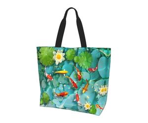 Borsa a tracolla blu navy con motivo cielo e stelle, borsa organizer per viaggi, viaggi d'affari e gite in spiaggia, Giapponese Carpa Pesce Rosso Carpa, Taglia unica