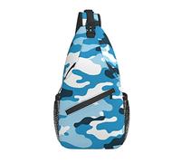 Borsa a tracolla Blue Camo Camouflage Hiking Daypack Crossbody Shoulder Backpack Travel Chest Pack for Men Women