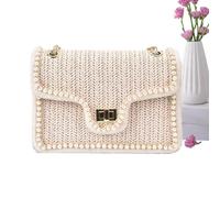 Borsa a tracolla - Borsa a tracolla con perle finte intrecciate in paglia - Elegante organizer per abbigliamento casual con staccabile per viaggi, appuntamenti, serate, bar sulla spiaggia, va