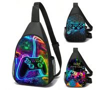 Borsa a tracolla, borsa da gioco per bambini, borsa sportiva con tasca frontale, colorata, stampa di giochi per vacanze - borsa a spalla casual, in materiale di poliestere Tagli UnicaGeometrico,Grafic