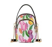 Borsa a tracolla borsetta acquerello tulipani fiore rosa trapuntato borsa per telefono piccola borsa a catena carino designer frizione donna cerniera tote, 15 cm × 21,1 cm × 7,9 cm