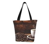 Borsa a tracolla casual con tazza da caffè e chicchi di caffè, borsa portaoggetti, borsa per la spesa, adatta per viaggi, lavoro, ecc.