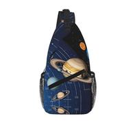 Borsa a tracolla casual da uomo con stampa del sistema solare dello spazio esterno con design multi-tasca, borsa frontale leggera e spaziosa per viaggi, lavoro e uso quotidiano, Nero , Taglia unica