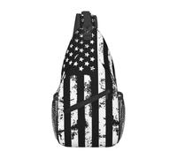 Borsa a tracolla casual da uomo, portatile e di grande capacità, con bandiera americana, vintage, retrò, in bianco e nero