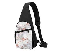 Borsa a tracolla casual in marmo oro rosa con tracolla a tracolla borsa per telefono borsa a tracolla da uomo borsa a tracolla da viaggio a piedi, Nero , Taglia unica