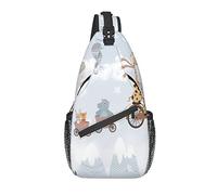 Borsa a tracolla Childish Animal Cherry Blossom Mountain Hiking Daypack Crossbody Shoulder Backpack Travel Chest Pack for Men Women