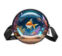 Borsa a tracolla circolare da donna, bella palla di cristallo di pesce, piccola borsa a tracolla con cerniera regolabile spallacci casual da donna ragazza borsa rotonda