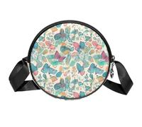 Borsa a tracolla circolare da donna, con farfalle danzanti, piccola borsa a tracolla con cerniera, spallacci regolabili, casual, borsa rotonda da donna