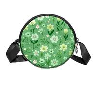 Borsa a tracolla circolare da donna, con fiori d'erba, piccola borsa a tracolla con cerniera, spallacci regolabili, casual, borsa rotonda da donna