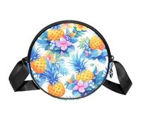 Borsa a tracolla circolare da donna, con fiori di ananas, piccola borsa a tracolla con cerniera, spallacci regolabili, casual, borsa rotonda da donna