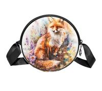 Borsa a tracolla circolare da donna, con fiori di volpe, piccola borsa a tracolla con cerniera, spallacci regolabili, casual, borsa rotonda da donna