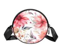 Borsa a tracolla circolare da donna, con fiori e foglie, piccola borsa a tracolla con cerniera, spallacci regolabili, casual, borsa rotonda da donna