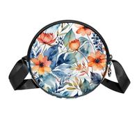 Borsa a tracolla circolare da donna, con fiori e foglie, piccola borsa a tracolla con cerniera, spallacci regolabili, casual, borsa rotonda da donna