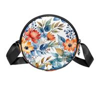 Borsa a tracolla circolare da donna, con fiori e foglie, piccola borsa a tracolla con cerniera, spallacci regolabili, casual, borsa rotonda da donna