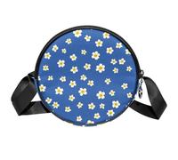 Borsa a tracolla circolare da donna, con fiori estetici, piccola borsa a tracolla con cerniera, spallacci regolabili, casual, borsa rotonda da donna