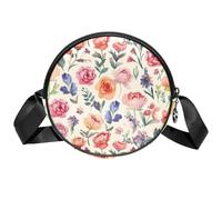 Borsa a tracolla circolare da donna, con fiori primaverili, piccola borsa a tracolla con cerniera, spallacci regolabili, casual, borsa rotonda da donna