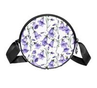 Borsa a tracolla circolare da donna, con fiori viola a campana, piccola borsa a tracolla con cerniera, spallacci regolabili, casual, borsa rotonda da donna