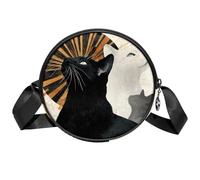 Borsa a tracolla circolare da donna, con gatti che guardano in alto, piccola borsa a tracolla con cerniera, spallacci regolabili, casual, borsa rotonda da donna