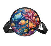 Borsa a tracolla circolare da donna, con pesci tropicali colorati, piccola borsa a tracolla con cerniera, spallacci regolabili, casual, borsa rotonda da donna