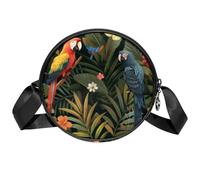 Borsa a tracolla circolare da donna, con piante tropicali, pappagallo, piccola borsa a tracolla con cerniera, spallacci regolabili, casual, borsa rotonda da donna