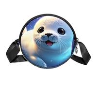 Borsa a tracolla circolare da donna, con sigillo di arpa, piccola borsa a tracolla con cerniera, spallacci regolabili, casual, borsa rotonda da donna