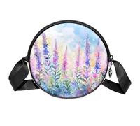 Borsa a tracolla circolare da donna, lavanda e erbe selvatiche, piccola borsa a tracolla con cerniera, spallacci regolabili, casual, borsa rotonda da donna