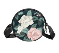 Borsa a tracolla circolare da donna, piccola borsa a tracolla bianca camelia con cerniera spallacci regolabili casual da donna ragazza borsa rotonda