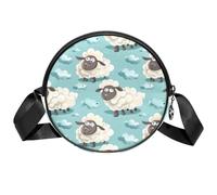 Borsa a tracolla circolare da donna, piccola borsa a tracolla bianca con pecora, zaino con cerniera, spallacci regolabili, casual, borsa rotonda da donna