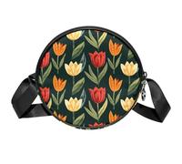 Borsa a tracolla circolare da donna, Tulip Pretty Small Sling Bag Daypack con cerniera spallacci regolabili casual signore ragazze borsa rotonda