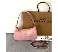 Borsa a tracolla Coach Teri Mini CFF97 Signature Denim rosa chiaro outlet nuova